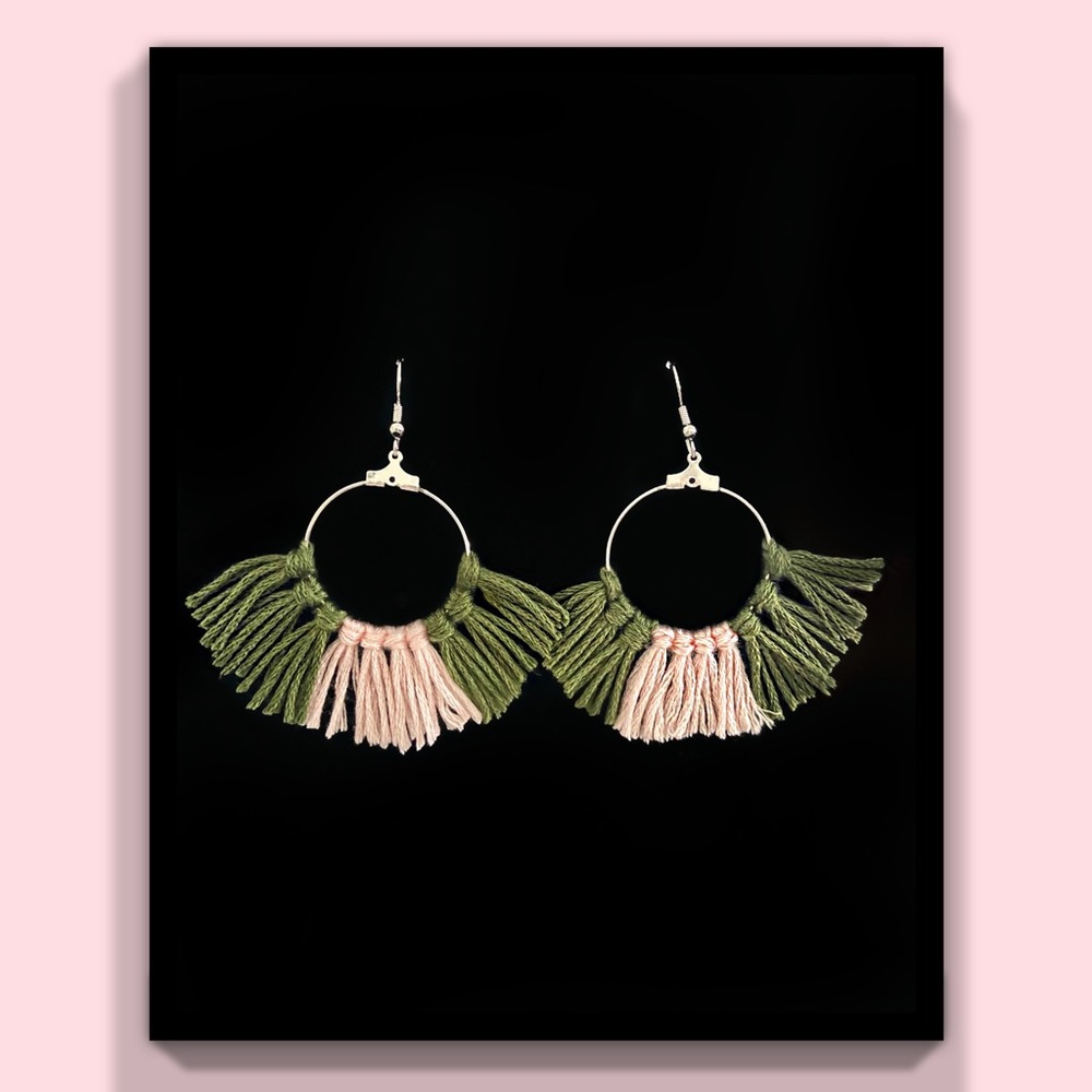 Olive & Dusty Pink Fringe Earrings